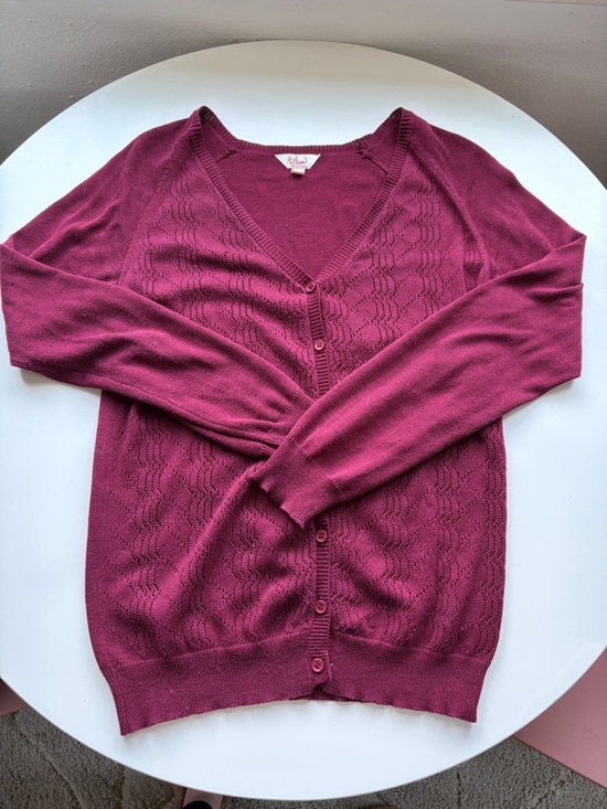 Modcloth Sweaters - Modcloth Burgundy Pointelle V-Neck  Button-Up Cardigan Sweater, Like New!